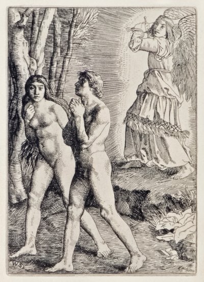 Adam en Eva verdreven uit het Paradijs uit Paradise Lost van John Milton, een serie van 12 illustraties geëtst door William Strang door William Strang